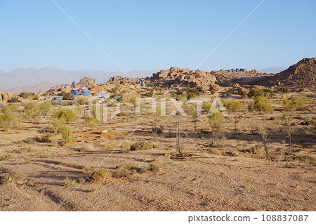 Colorful rocks on desert near African Tafraout city in Morocco Colorful rocks on desert near African Tafraout city in Morocco 108837087