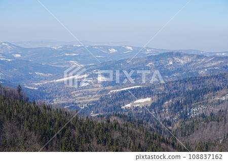 Valley in Silesian Beskid near European Szczyrk town in Poland Valley in Silesian Beskid near European Szczyrk town in Poland 108837162