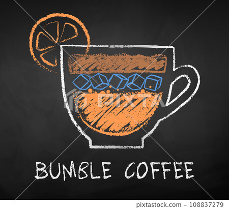Chalk drawn sketch of Bumble Coffee cup Chalk drawn sketch of Bumble Coffee cup 108837279