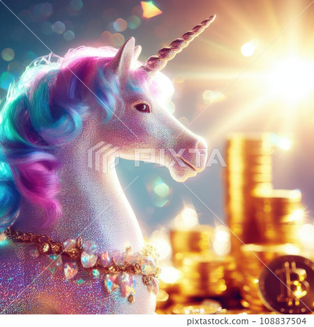 shining bright photo of rich unicorn close up. Macro lens 100 mm aperture 1.4 108837504