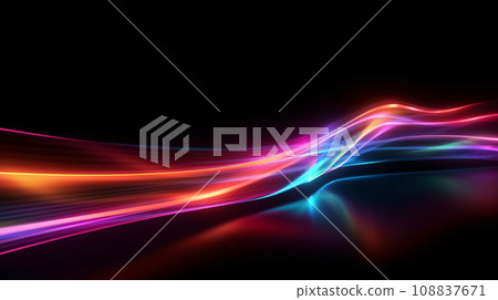 Colorful curvy light trail isolated on black background, futuristic technology and innovation concept abstract background. Generative AI 108837671
