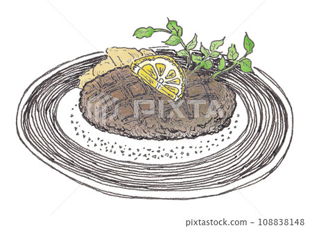 Illustration watercolor material: Hand-painted authentic hamburger served with salt watercolor coloring 1 108838148