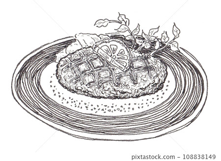 Illustration material: Hand-drawn authentic hamburger served with salt, pen drawing monochrome 1 108838149