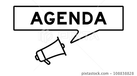 Megaphone icon with speech bubble in word agenda on white background Megaphone icon with speech bubble in word agenda on white background 108838828