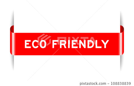 Red color inserted label banner with word eco friendly on white background 108838839