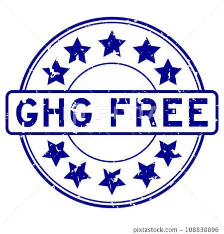 Grunge blue GHG (Abbreviation of greenhouse gas) free word with star icon round rubber seal stamp on white background Grunge blue GHG (Abbreviation of greenhouse gas) free word with star icon round rubber seal stamp on white background 108838896
