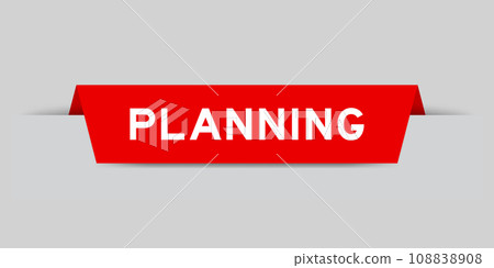 Red color inserted label with word planning on gray background 108838908