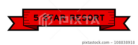 Ribbon label banner with word 5 star resort in red color on white background 108838918