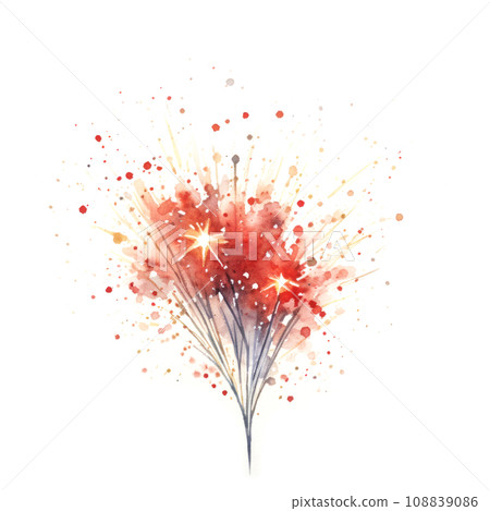 Watercolor explosion of party celebration of festive sparkle firework colourful lights on white background. Generative AI 108839086