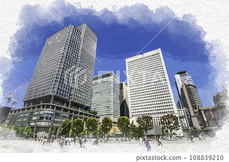 水彩風格東京站丸之內口高樓東京千代田區 108839210