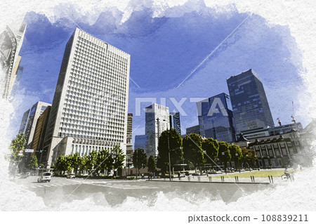 水彩風格東京站丸之內口高樓東京千代田區 108839211