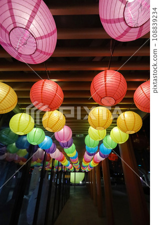 Oct 4 2023 Paper lanterns on the hallway, Mid Autumn festival 108839234