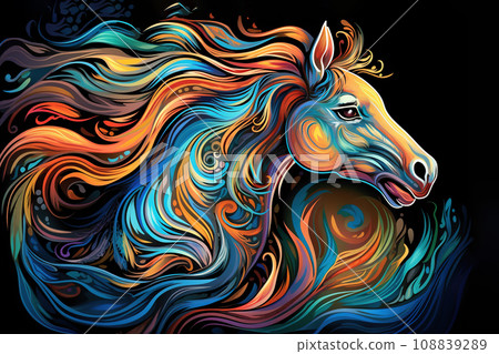 Fantasy of colorful horse on clean background. Wildlife Animals. Fantasy of colorful horse on clean background. Wildlife Animals. 108839289