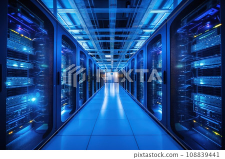 Modern data center featuring multiple servers. Modern data center featuring multiple servers. 108839441