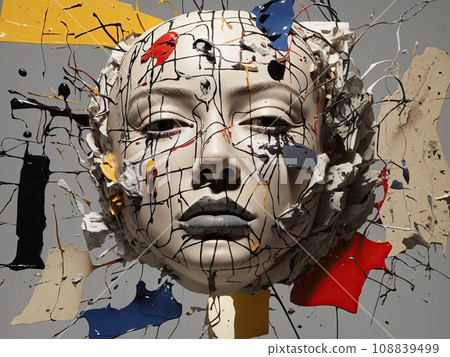 Woman's face made from a colored mask Woman's face made from a colored mask 108839499