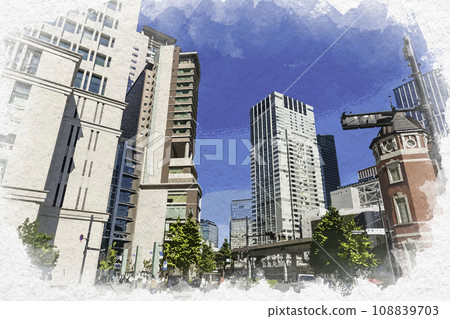 Watercolor style, Tokyo Station Marunouchi North Exit, Chiyoda-ku, Tokyo Watercolor style, Tokyo Station Marunouchi North Exit, Chiyoda-ku, Tokyo 108839703