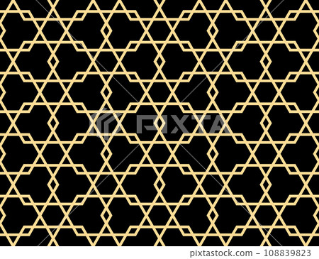 The geometric pattern with lines. Seamless vector background. Gold and black texture. Graphic modern pattern. Simple lattice graphic design The geometric pattern with lines. Seamless vector background. Gold and black texture. Graphic modern pattern. Simple lattice graphic design 108839823