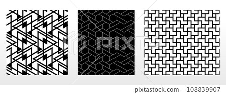 Geometric set of seamless black and white patterns. Simple vector graphics 108839907