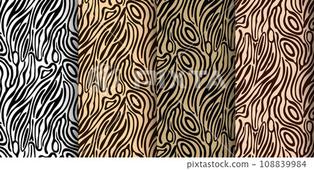 Leopard, tiger seamless pattern, abstract wild animal skin background. Set of leopard textures, design for backgrounds, prints, textiles. Vector 108839984