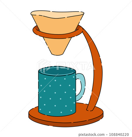 Wooden drip coffee maker with filter and mug 108840220