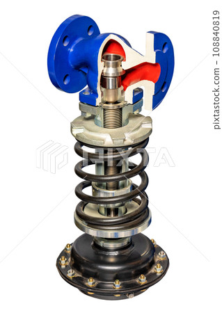 Internal components and design of pressure reducing valve. Isolated on a white background. 108840819