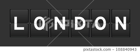 Black color analog flip board with word london on gray background 108840943