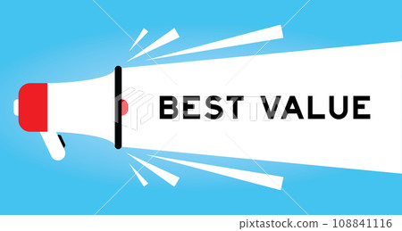 Color megaphone icon with word best value in white banner on blue background 108841116