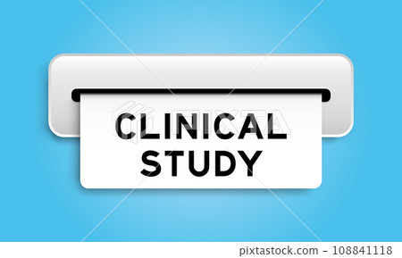 White coupon banner with word clinical study from machine on blue color background 108841118