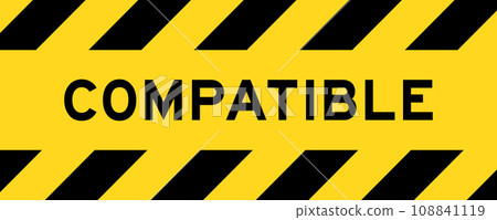 Yellow and black color with line striped label banner with word compatible 108841119