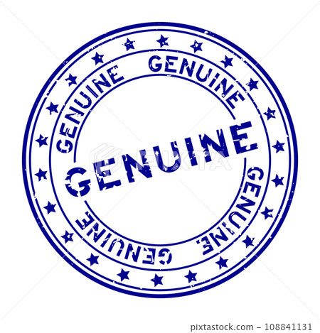 Grunge blue genuine word round rubber seal stamp on white background Grunge blue genuine word round rubber seal stamp on white background 108841131