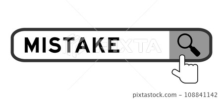 Search banner in word mistake with hand over magnifier icon on white background Search banner in word mistake with hand over magnifier icon on white background 108841142