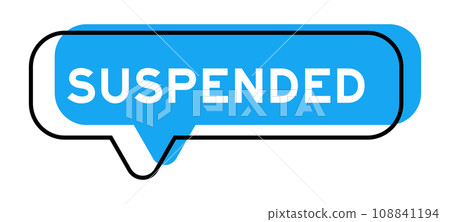 Speech banner and blue shade with word suspended on white background 108841194
