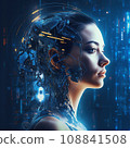 Stylish handsome cyborg head in profile, Futuristic man, artificial intelligence Generative AI technology Generative AI technology 108841508