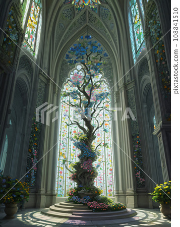 Flowers, trees, and rococo buildings 108841510