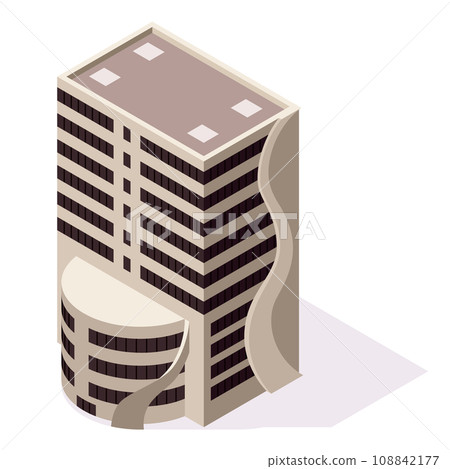 Isometric offices or business center icon. Town apartment building city map creation. Architectural vector 3d illustration. Infographic element. City house composition Isometric offices or business center icon. Town apartment building city map creation. Architectural vector 3d illustration. Infographic element. City house composition 108842177