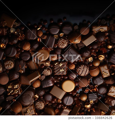 A variety of chocolates in different shapes and made from different chocolates, with copy space 108842626