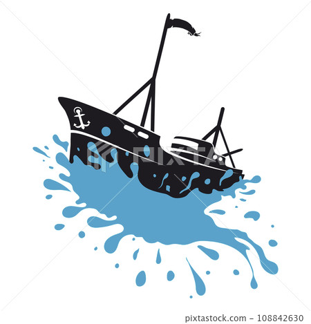 Fishing boat sails on a blue wave 108842630