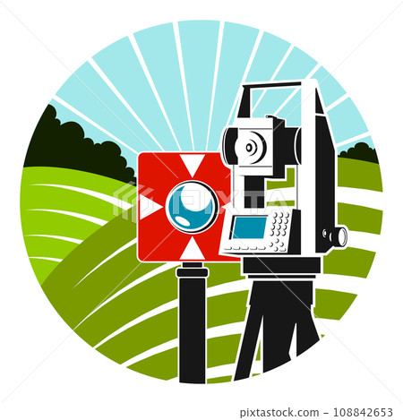 Geodetic instrument and green fields symbol 108842653
