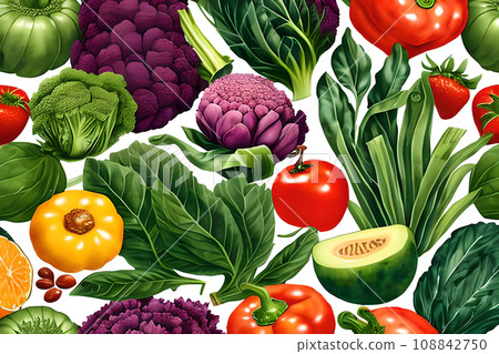 Vegetable pattern and texture background illustration watercolor seamless collection for fabric or any media print. 108842750