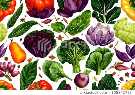Vegetable pattern and texture background illustration watercolor seamless collection for fabric or any media print. 108842751