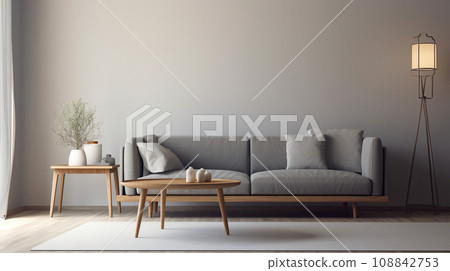 Simple minimalist modern living room, cozy, comfortable, and elegant for house and apartment, good interior. 108842753
