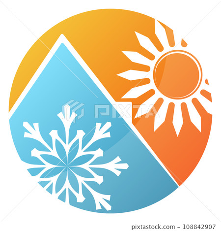 House and sun snowflake in circle symbol House and sun snowflake in circle symbol 108842907