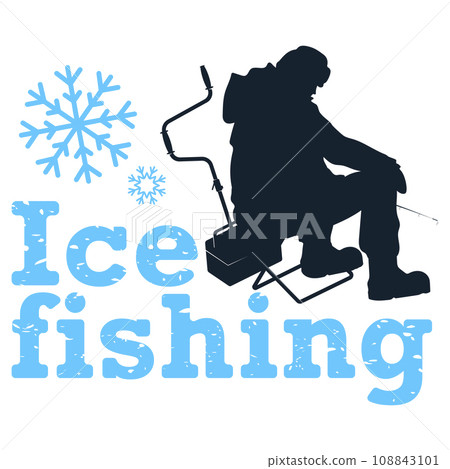 Ice fishing silhouette fisherman sitting 108843101