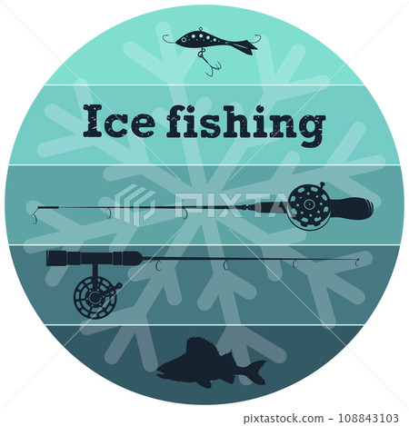 Ice fishing symbol with fishing rods and fish 108843103