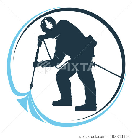 Industrial washer with a washer in his hands symbol 108843104