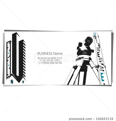 Measuring the level of a construction device. Business card for engineer builder 108843138