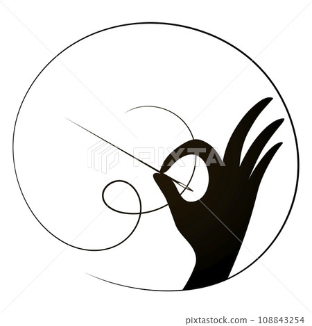 Needle in hand seamstress symbol 108843254