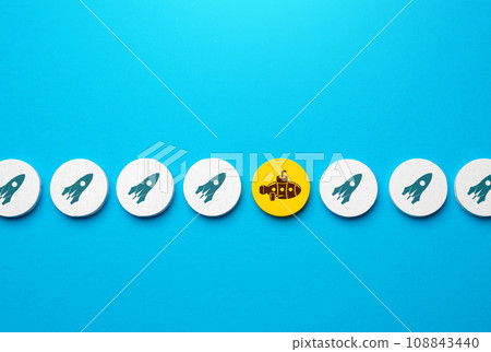 Stand out from other startups. Submarine stands out among rockets. Rethinking to business and advertising. Entrepreneurship. Start a new project. Development of new niches and technology directions 108843440