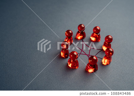 Connected people in team. Business meeting. Mutual relations. Cooperation and communication within the team. Coordination and partnership. Unity and coordination for better efficiency. 108843486