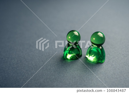 Two figures of people. Concept of communication and business relationship. Communication and discussion. Friendly relations. Assistance, cooperation and collaboration. A meeting. Place for text. 108843487
